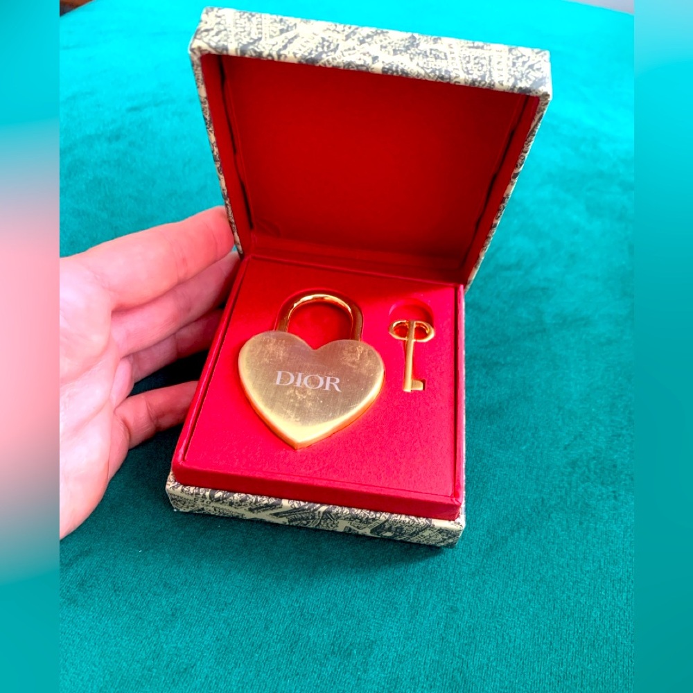 Dior Gold Heart Lock & Key Set